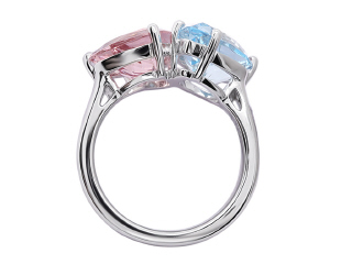 14kt white gold morganite and sky blue topaz ring.