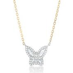 18kt two-tone petite diamond butterfly pendant with chain.