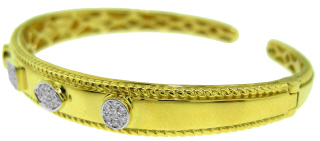 18kt yellow gold diamond cuff bangle bracelet.