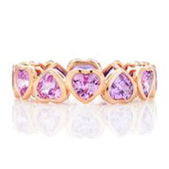 18kt rose gold pink/purple sapphire bezel set heart shape eternity band.