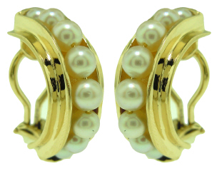 14kt yellow gold pearl hoop earrings