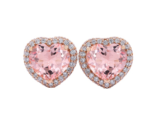 18kt rose gold heart shape pink morganite and diamond earrings.