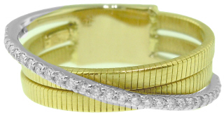 18kt two-tone diamond cross over band