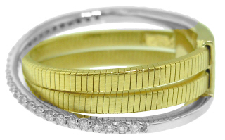 18kt two-tone diamond cross over band