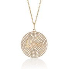 14kt yellow gold pave diamond disc pendant with chain