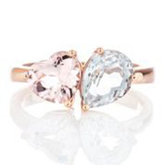 14kt rose gold heart shape morganite and pear shape white topaz ring