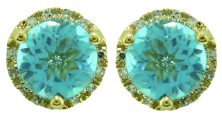 14kt yellow gold blue topaz and diamond halo martini earrings