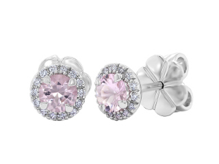 18kt white gold morganite and diamond martini stud earrings.