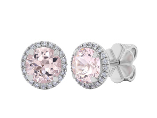 18kt white gold morganite and diamond martini stud earrings.