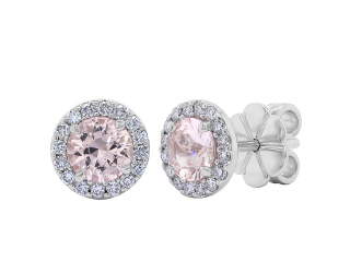 18kt white gold morganite and diamond martini stud earrings.