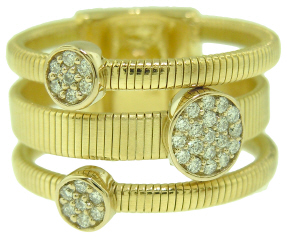 18kt yellow gold 3 row diamond element ring