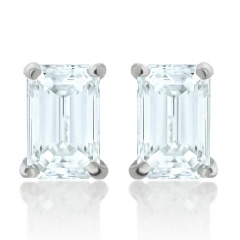 14kt white gold emerald cut diamond stud earrings