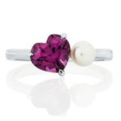 14kt white gold rhodolite heart and pearl ring