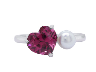 14kt white gold rhodolite heart and pearl ring