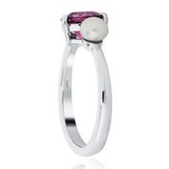 14kt white gold rhodolite heart and pearl ring
