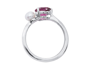 14kt white gold rhodolite heart and pearl ring