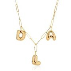 14kt yellow gold large bubble "D L A" charm necklace