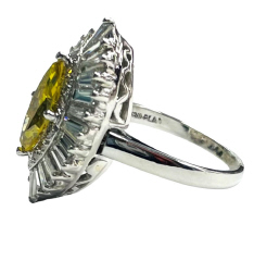 Platinum irradiated marquise, round and baguette diamond ring-dant