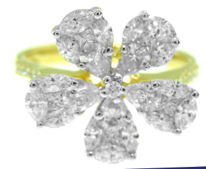 18kt yellow gold diamond flower ring.