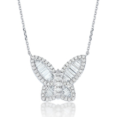 18kt white gold extra large diamond butterfly pendant with chain.
