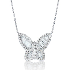 18kt white gold jumbo diamond butterfly pendant with chain.