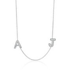 14kt white gold diamond initial  "A" and "J" necklace
