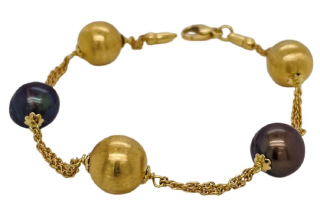 18kt yellow old tahitian and gold ball bracelet