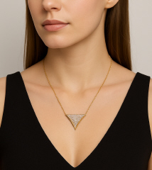 18kt yellow gold pave triangle necklace