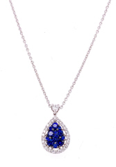 18kt white gold sapphire and diamond pendant with chain.