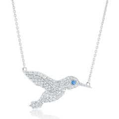 18kt white gold diamond hummingbird pendant with chain.