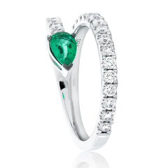 18kt white gold emerald and diamond ring.