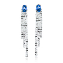 18kt white gold sapphire and diamond dangle earrings.