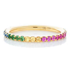 18kt yellow gold multi-color stone and diamond eternity band.