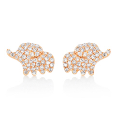 14kt rose gold pave diamond elephant diamond earrings.