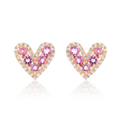 14kt rose gold pink tourmaline and diamond heart earrings.