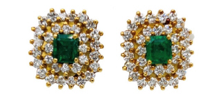 18kt yellow gold emerald and diamond earrings