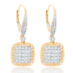 14kt yellow gold hanging pave diamond earrings.