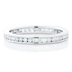 Platinum channel set diamond eternity band.