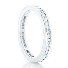 Platinum channel set diamond eternity band.