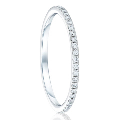 Platinum split prong diamond eternity band.