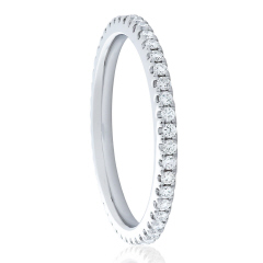 Platinum split prong diamond eternity band.