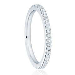 Platinum shared prong diamond eternity band.