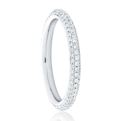 Platinum 3 row micro pave diamond eternity band.