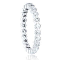 Platinum bezel set diamond eternity band.