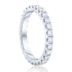 Platinum split prong "U" style diamond eternity band.