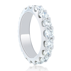 Platinum shared prong diamond eternity band.