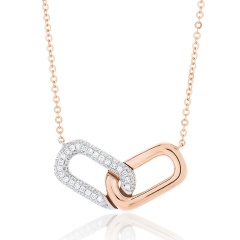14kt rose/white gold pave link pendant with chain.