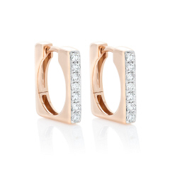 14kt rose gold square hoop diamond earrings.