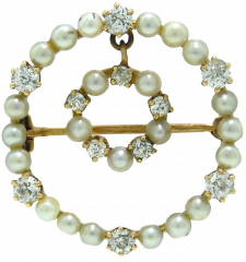 14kt yellow gold diamond & pearl circle pin