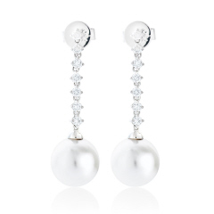 18kt White Pearl and diamond dangle earrings